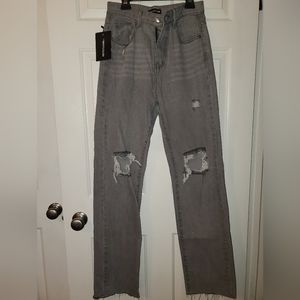 NWT High waist ripped jeans Size 10 grey. No stretch fabric